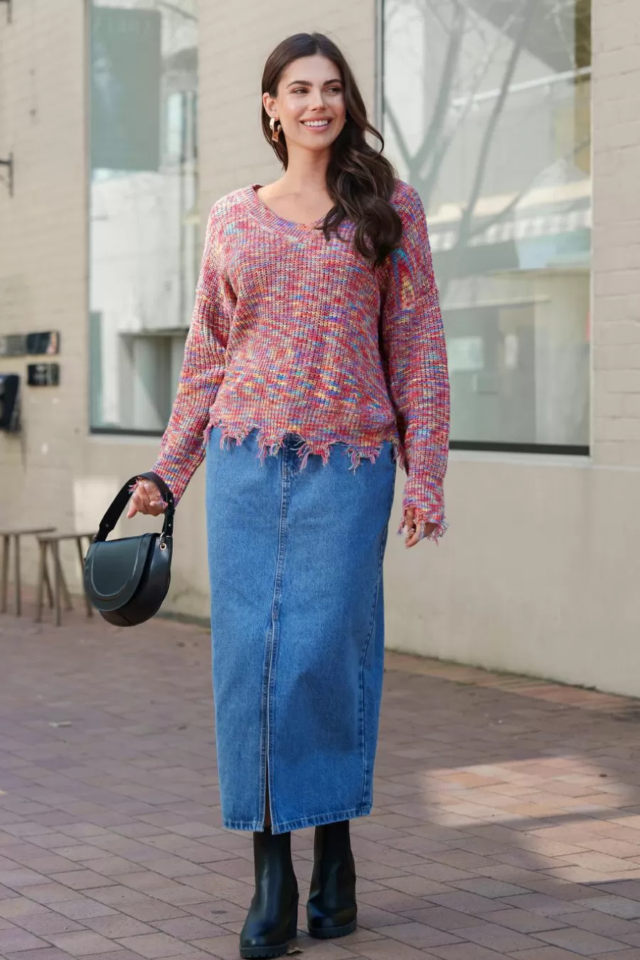 Cupshe Pull | Pulls & Gilets*Pull Côtelé à Col En V Avec Franges Rouge