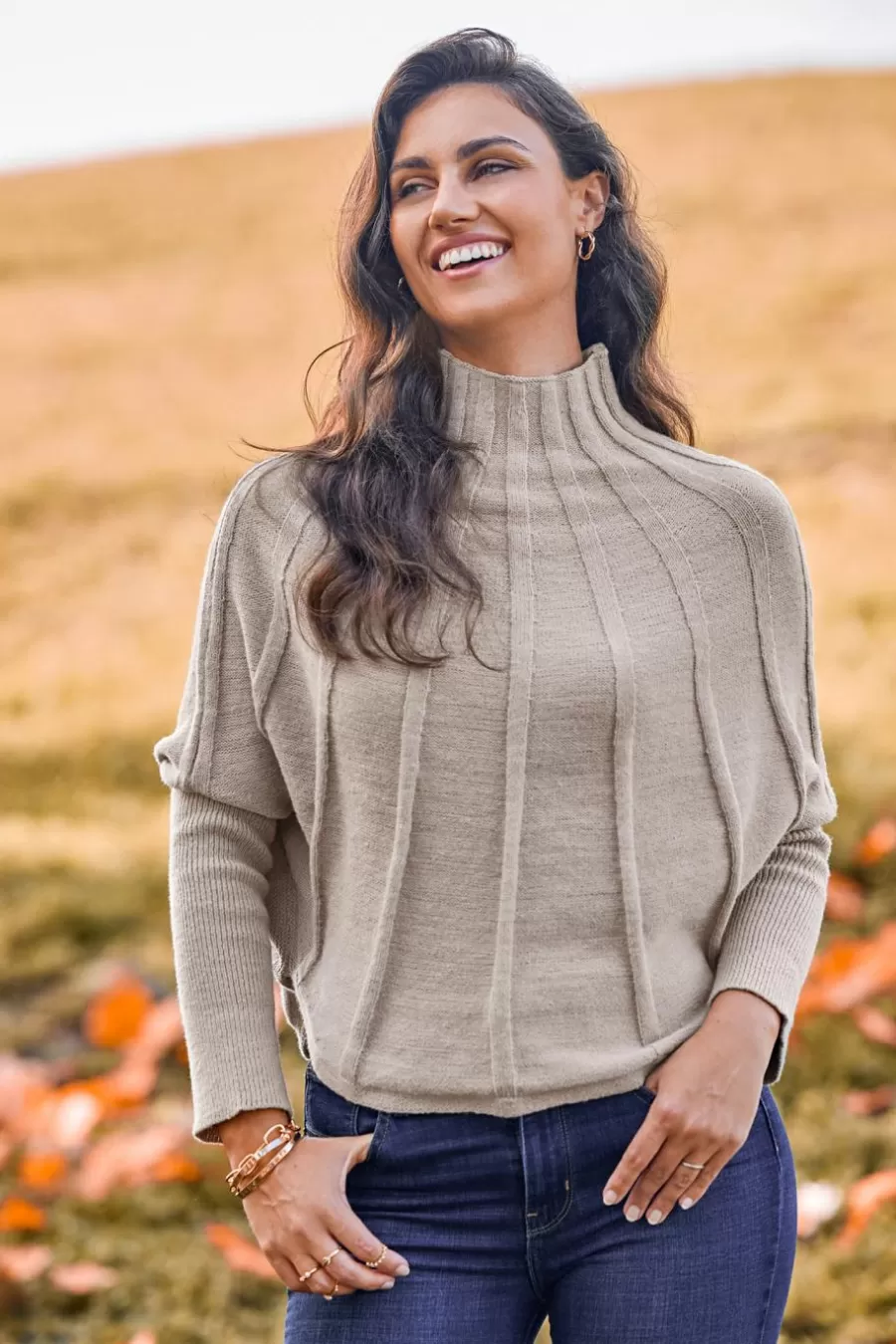 Cupshe Pull | Pulls & Gilets*Pull Côtelé à Col Roulé Avec Manches Gigot Kaki
