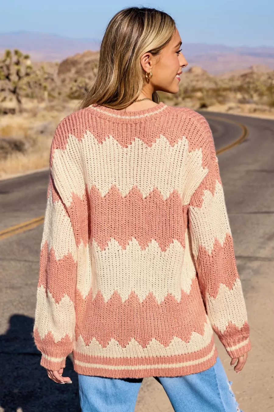 Cupshe Pull | Pulls & Gilets*Pull En Crochet à Col Rond Et Manches Bouffantes Avec Rayures Saumon