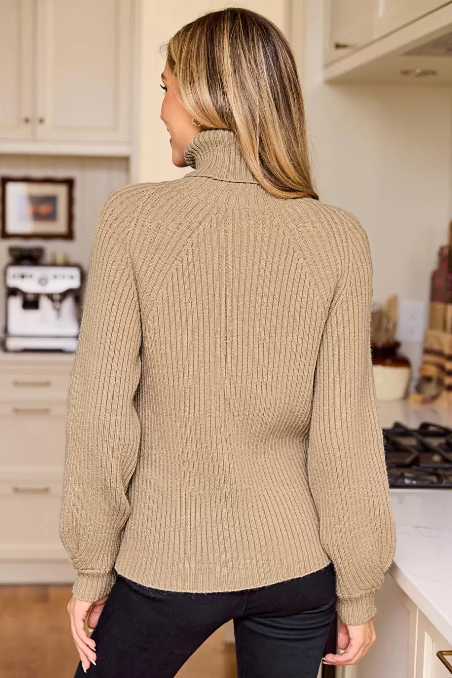 Cupshe Pull | Pulls & Gilets*Pull En Tricot Côtelé à Col Roulé Et Manches Blouson Kaki