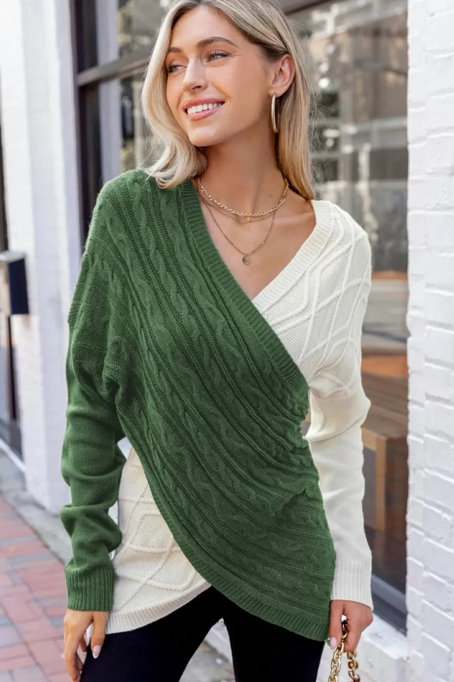 Cupshe Pull | Pulls & Gilets*Pull En Tricot Torsadé Avec Blocs De Couleur Et Beige Vert