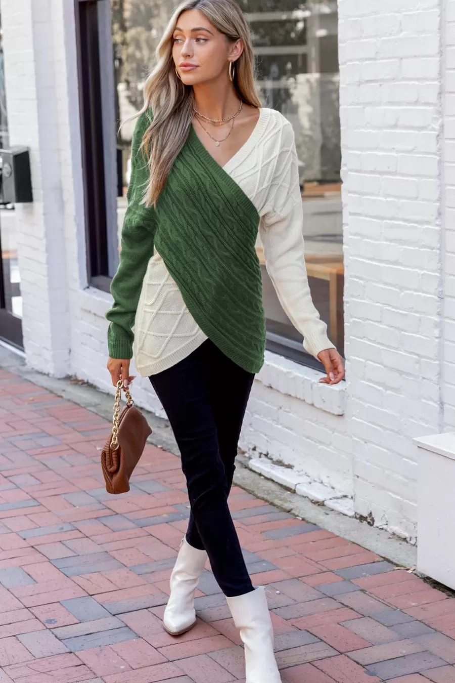 Cupshe Pull | Pulls & Gilets*Pull En Tricot Torsadé Avec Blocs De Couleur Et Beige Vert