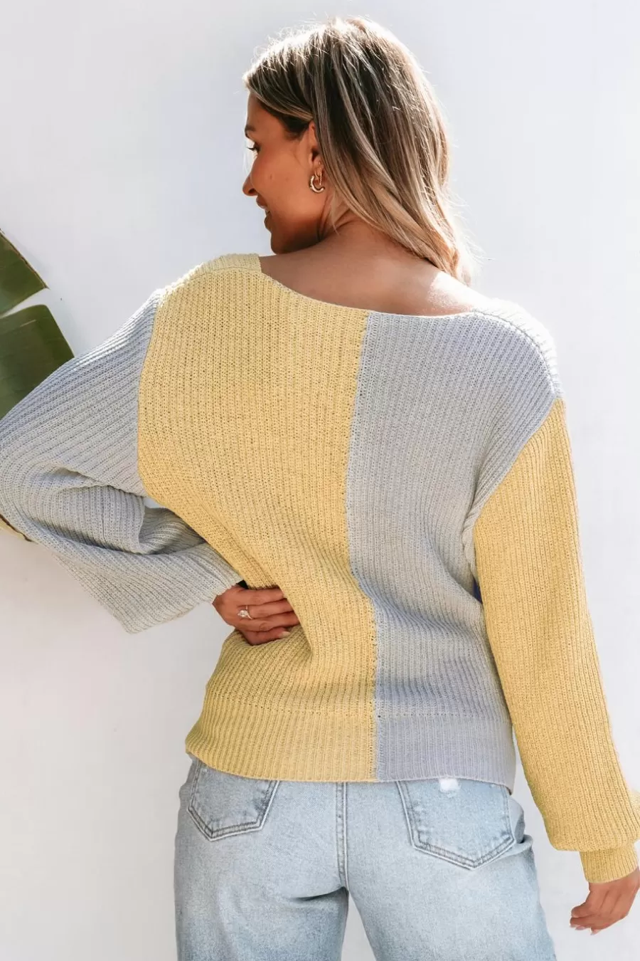 Cupshe Pull | Pulls & Gilets*Pull Torsadé à Manches Longues Et Ourlet Avec Blocs De Couleur Jaune