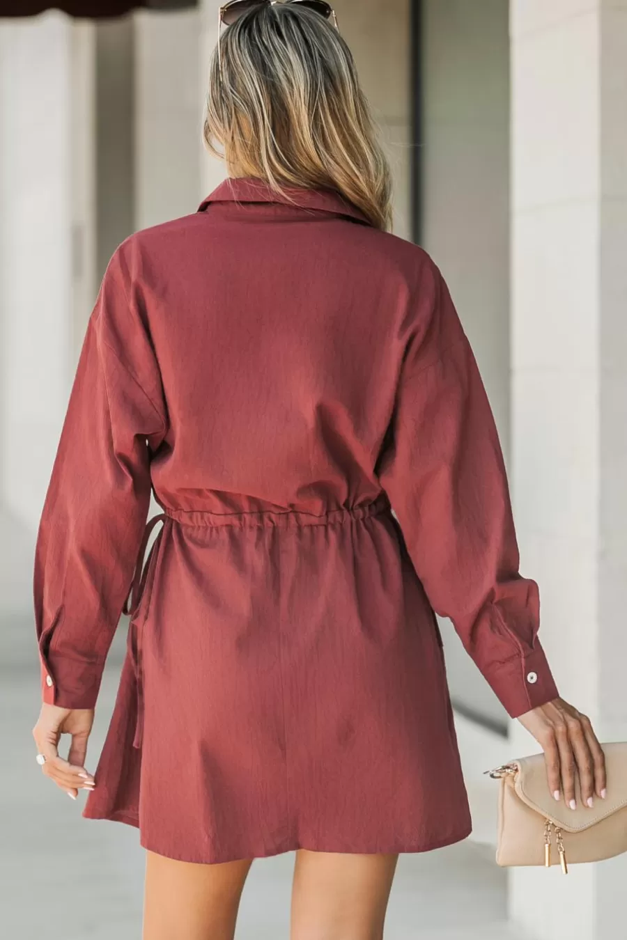 Cupshe Robe Courte*Robe Chemise Courte En Pur Coton à Boutons Sur Le Devant Bourgogne