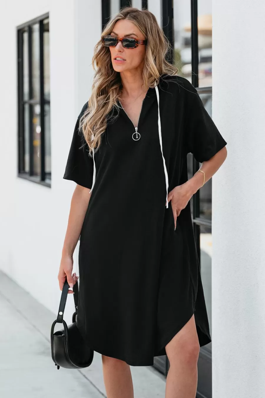Cupshe Robe Courte*Robe Courte à Capuche Et Demi-zip Noir
