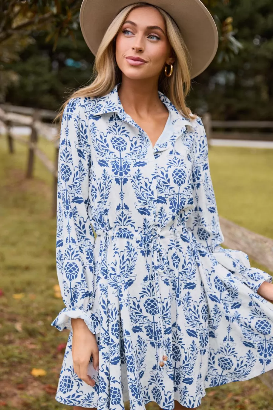 Cupshe Robe De Plage | Robe Courte*Robe Courte à Manches De Poète Et Boutons Orange Brûlé Bleu