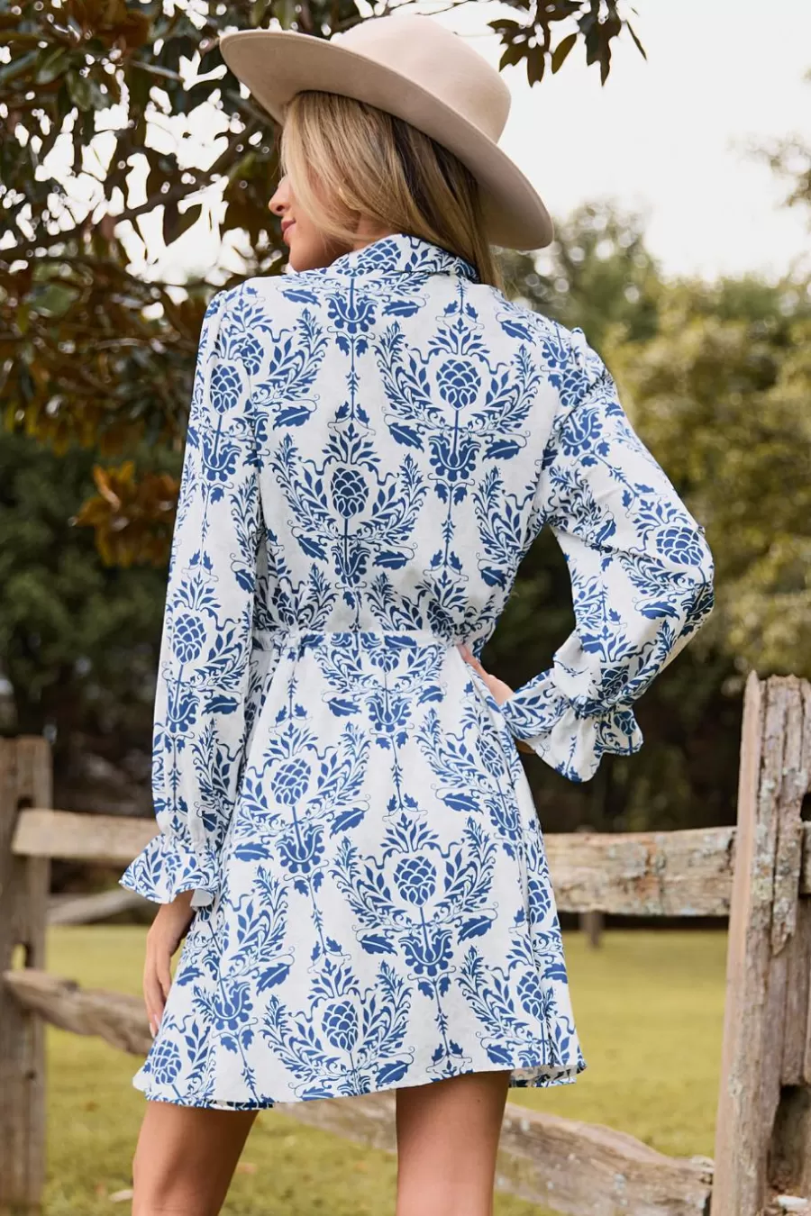 Cupshe Robe De Plage | Robe Courte*Robe Courte à Manches De Poète Et Boutons Orange Brûlé Bleu