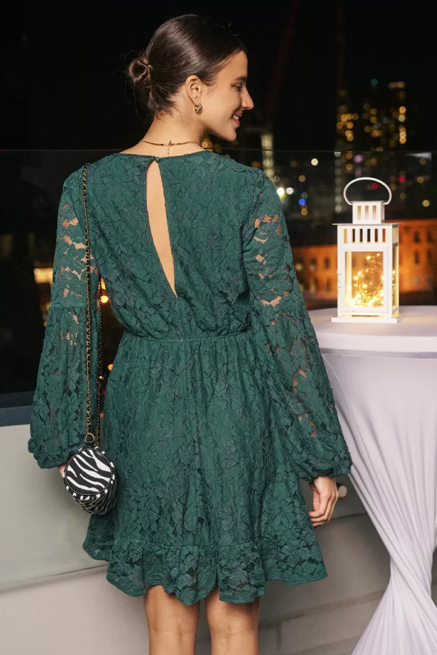 Cupshe Robe Courte | Robe Trapèze*Robe Courte à Manches Longues En Dentelle e Vert