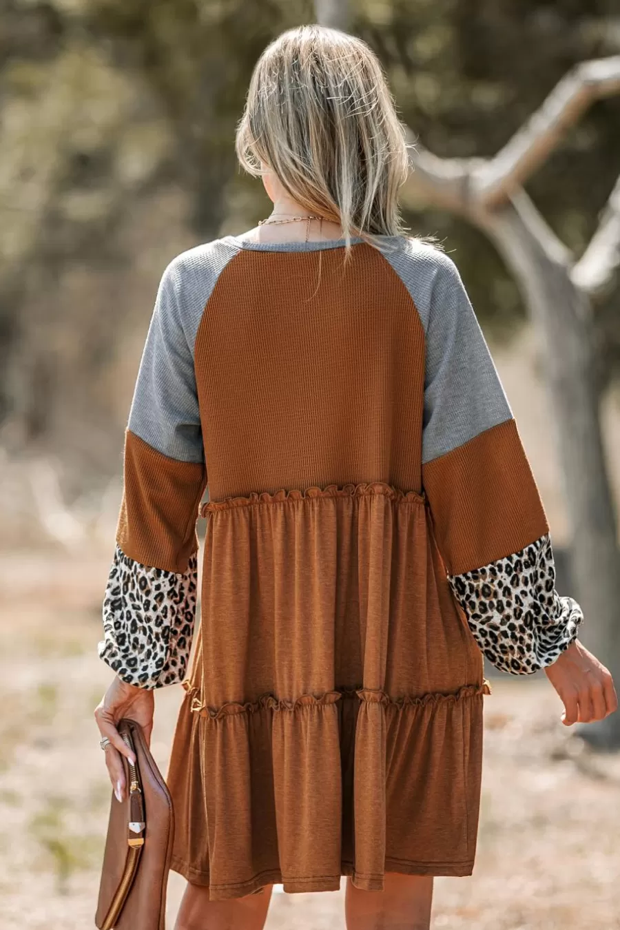 Cupshe Robe Courte*Robe Courte Robe à Volants Et Bloc De Couleur Léopard Brun