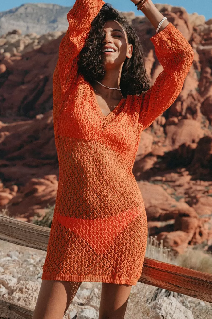 Cupshe Robe De Plage*Robe Cover Up En Crochet Courte à Col En V Orange