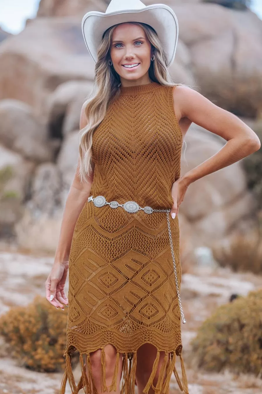 Cupshe Pulls & Gilets*Robe Cover Up En Pur Coton Sans Manches En Crochet Brun