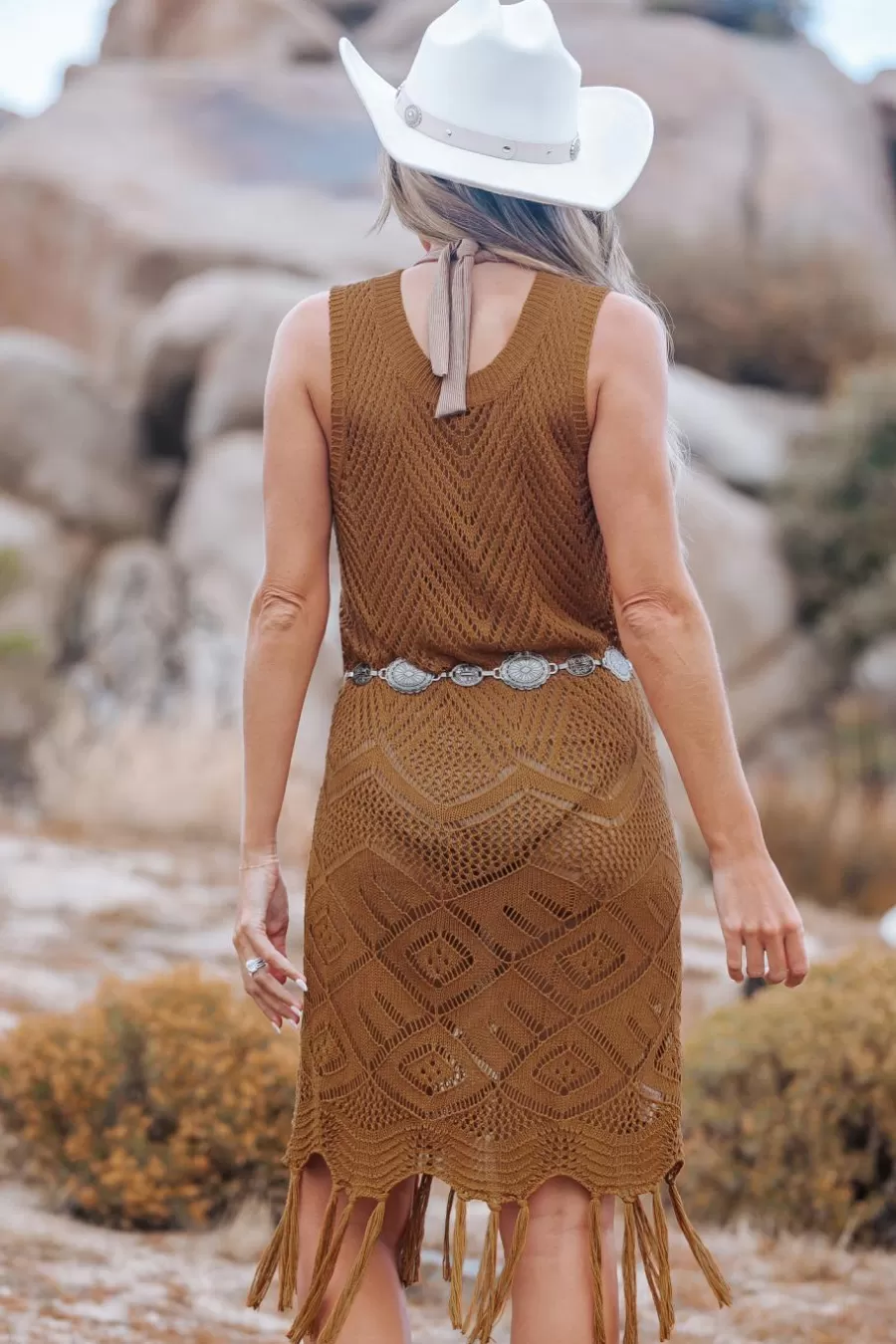 Cupshe Pulls & Gilets*Robe Cover Up En Pur Coton Sans Manches En Crochet Brun