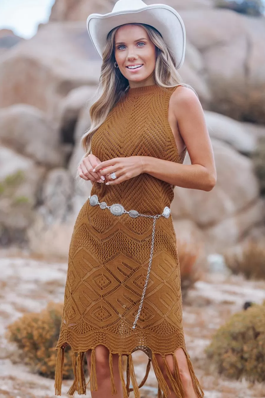 Cupshe Pulls & Gilets*Robe Cover Up En Pur Coton Sans Manches En Crochet Brun