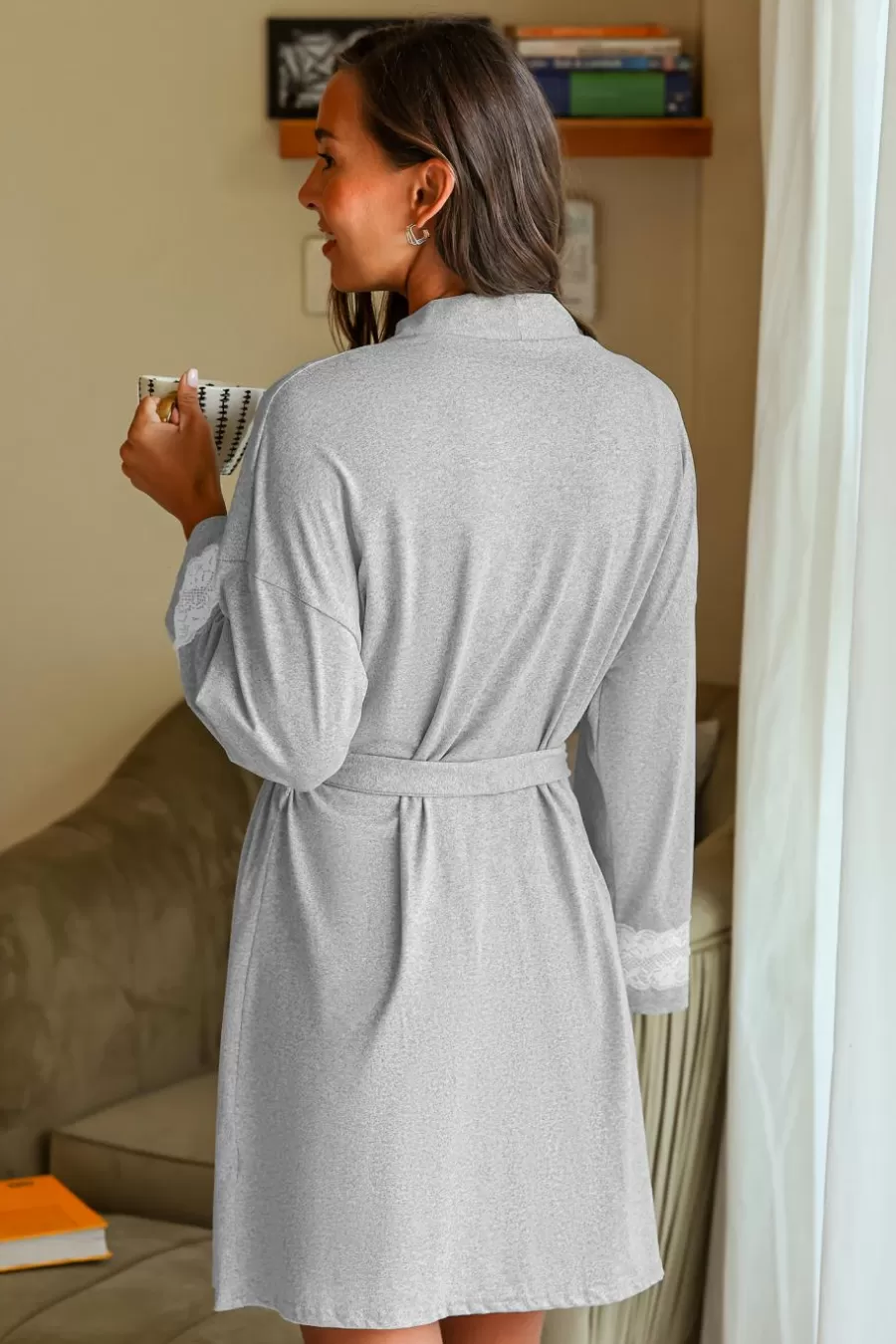 Cupshe Pyjama*Robe De Chambre Ouverte En Dentelle Contrastée Grise Gris clair