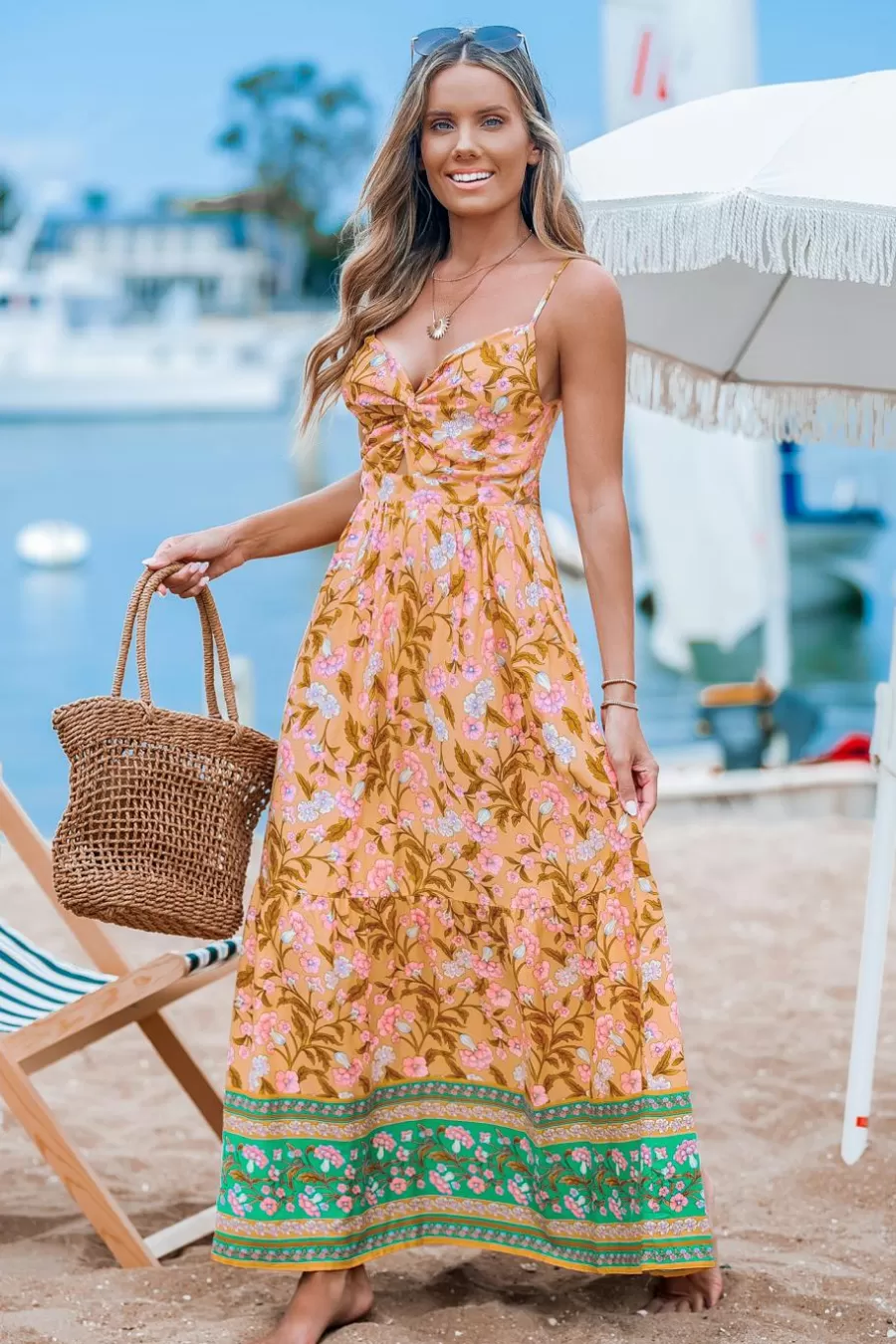 Cupshe Robe De Plage | Robe Trapèze*Robe Longue à Col Cœur Avec Torsade Et Découpe Sur Le Devant Orange