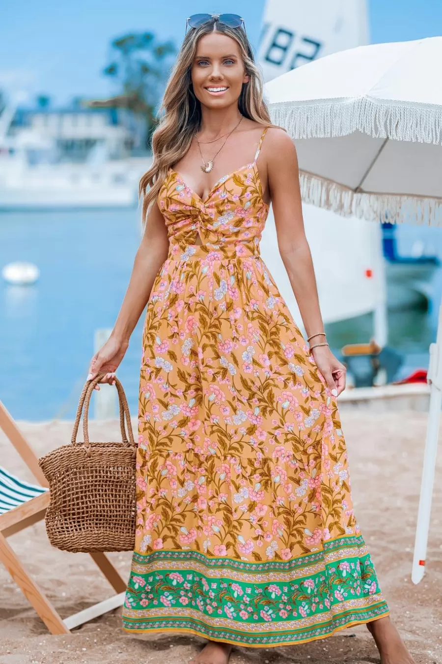 Cupshe Robe De Plage | Robe Trapèze*Robe Longue à Col Cœur Avec Torsade Et Découpe Sur Le Devant Orange