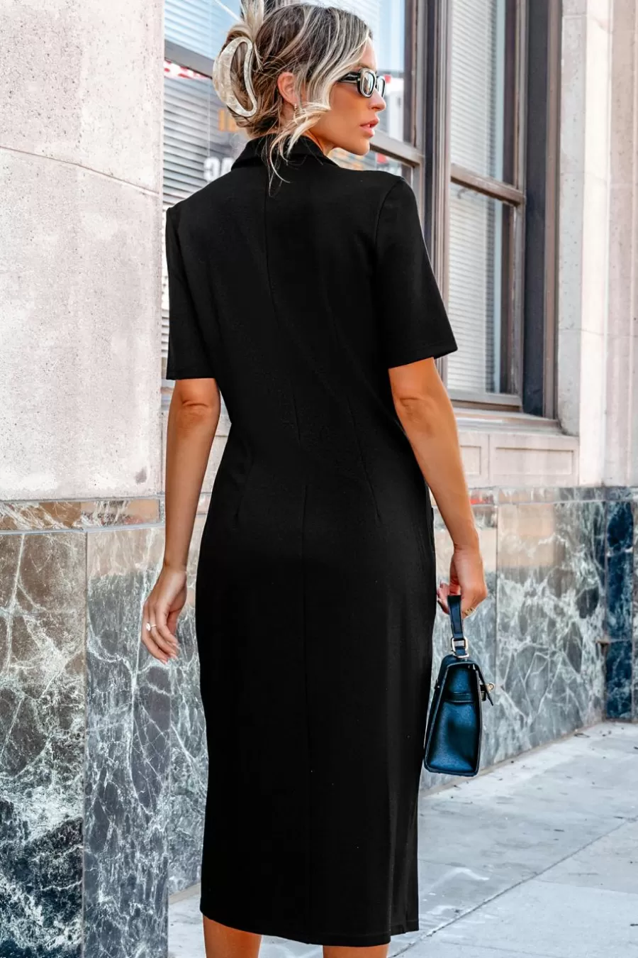 Cupshe Robe Trapèze*Robe Midi à Col En V Et Double Boutonnage e Noir