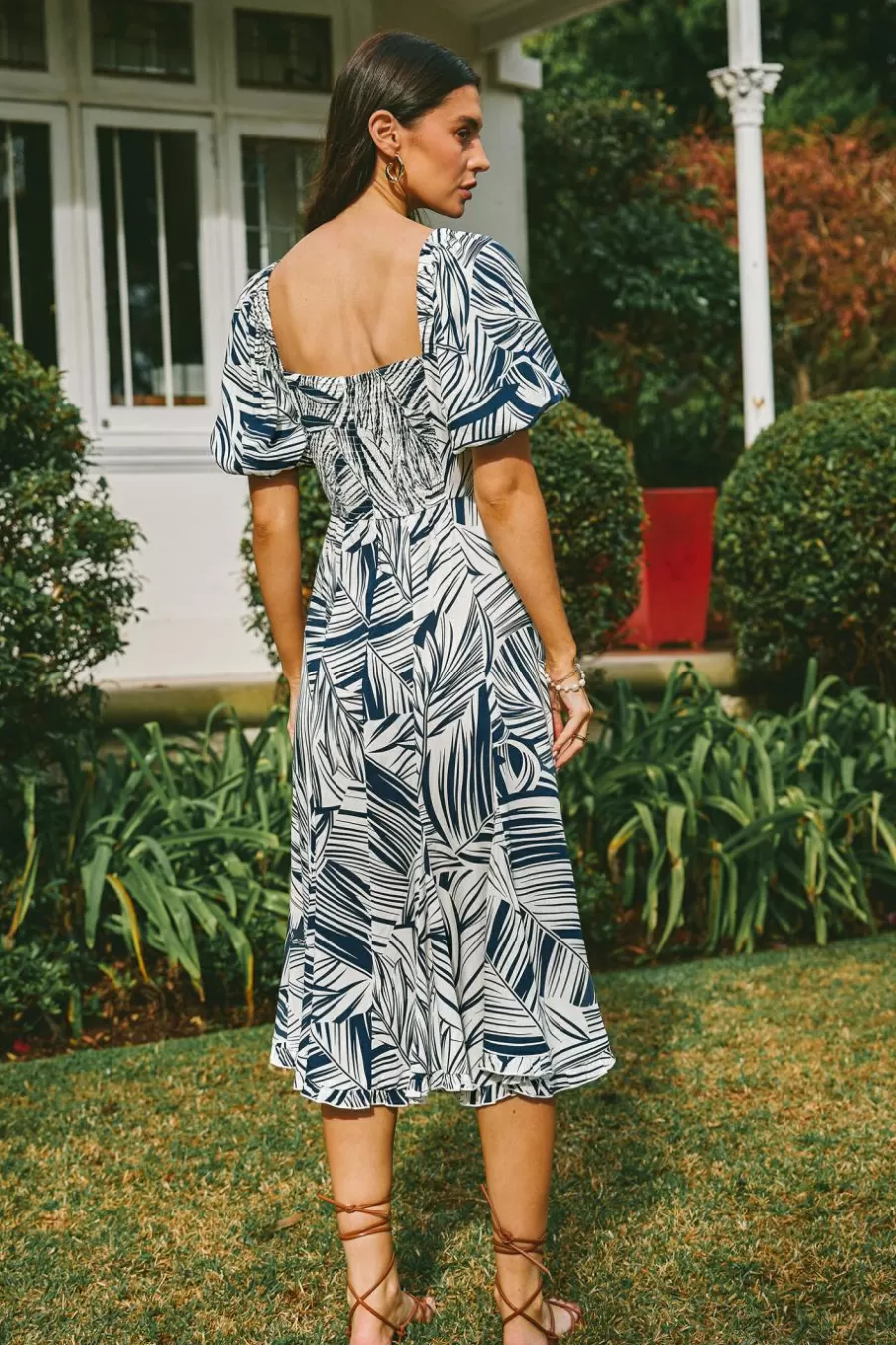 Cupshe Robe De Plage | Robe Trapèze*Robe Midi à Manches Bouffantes Et Col En Cœur Abstraite he Blanc