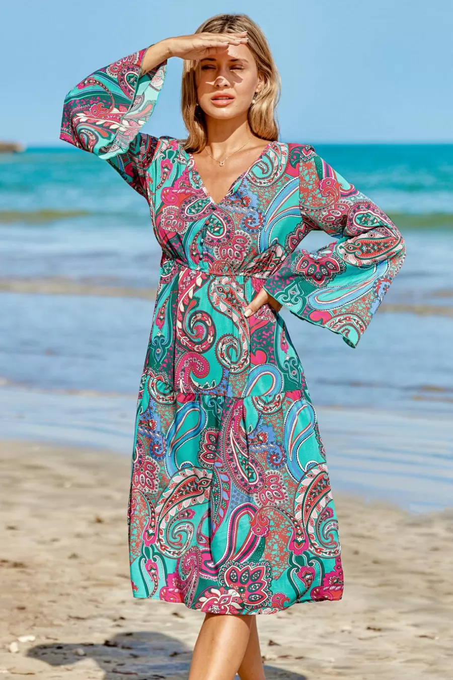 Cupshe Robe Longue*Robe Midi à Manches En Cloche Paisley Rouge