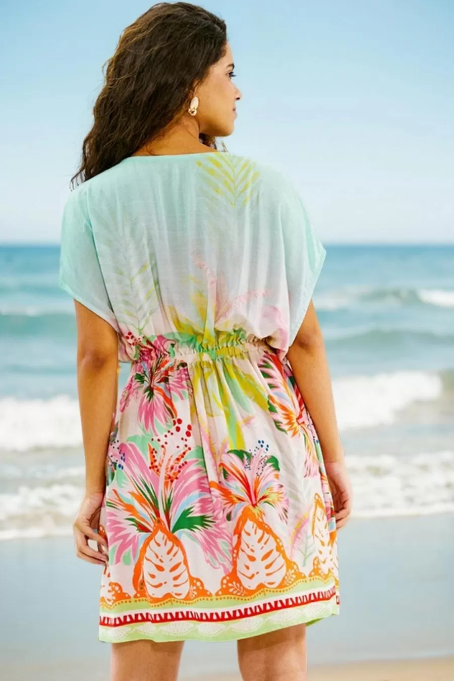 Cupshe Robe De Plage | Robe Courte*Robe Mini à Col En V Et Manches Dolman Avec Fleurs Multicolore