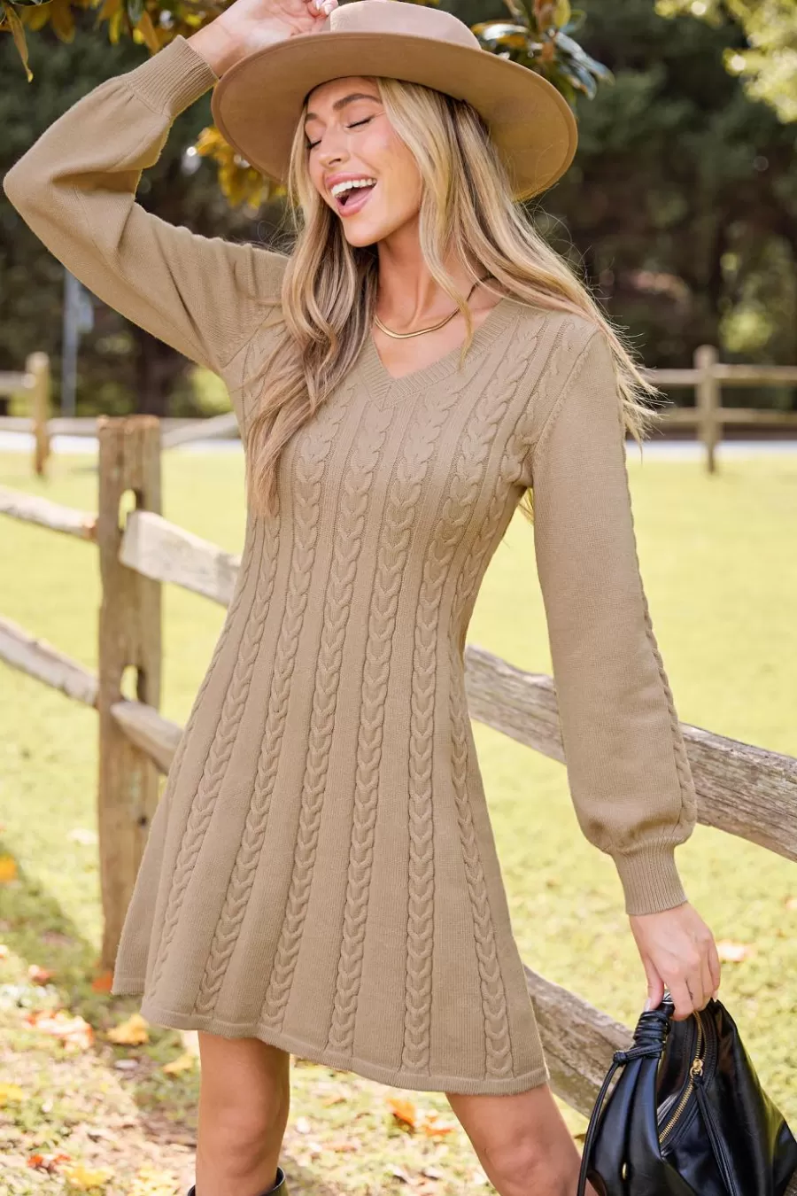 Cupshe Robe Pull | Pulls & Gilets*Robe Pull à Col En V En Tricot Torsadé Kaki