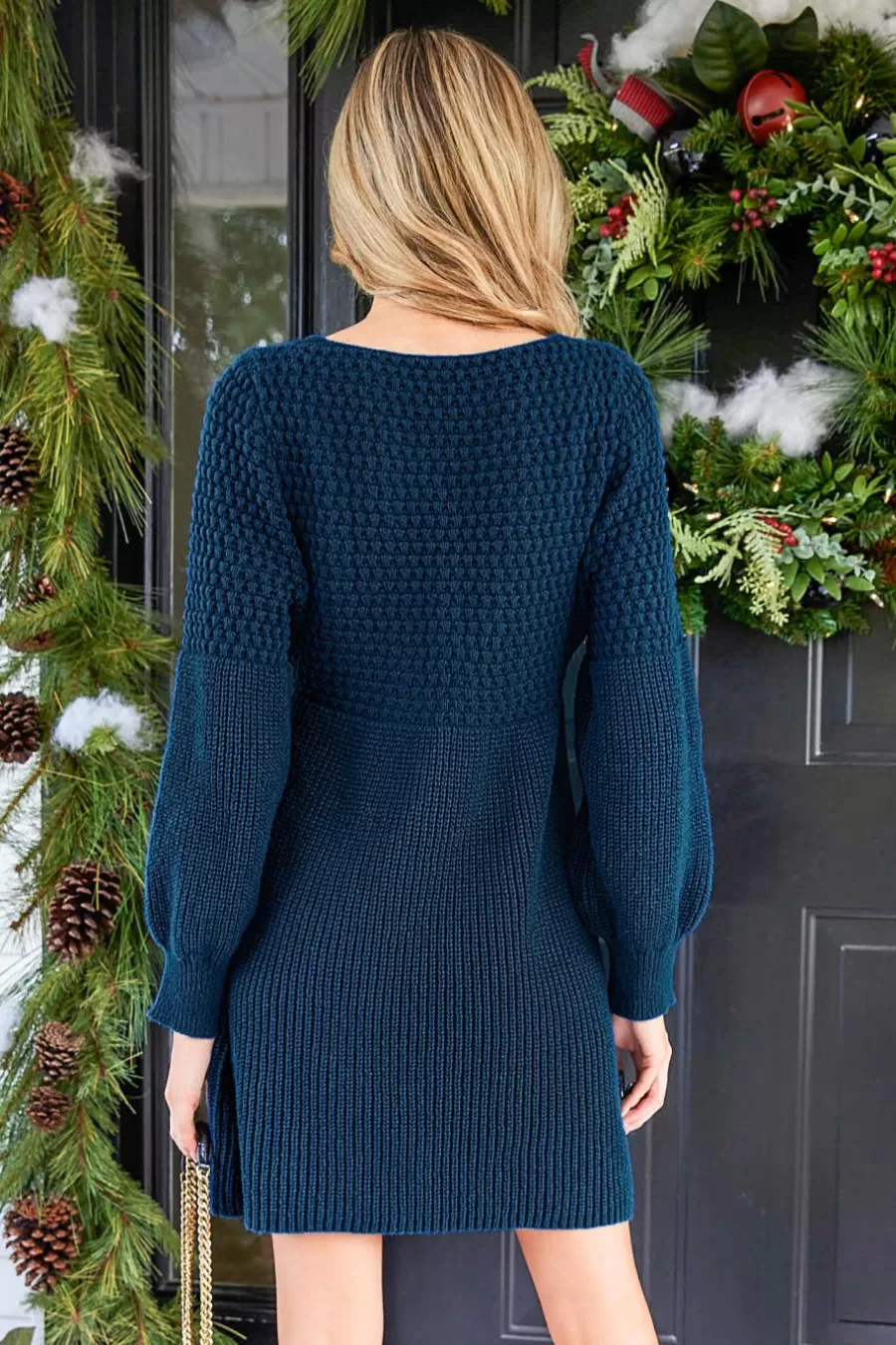 Cupshe Robe Pull | Pulls & Gilets*Robe Pull à Col En V Et Manches Gigot En Crochet Bleu