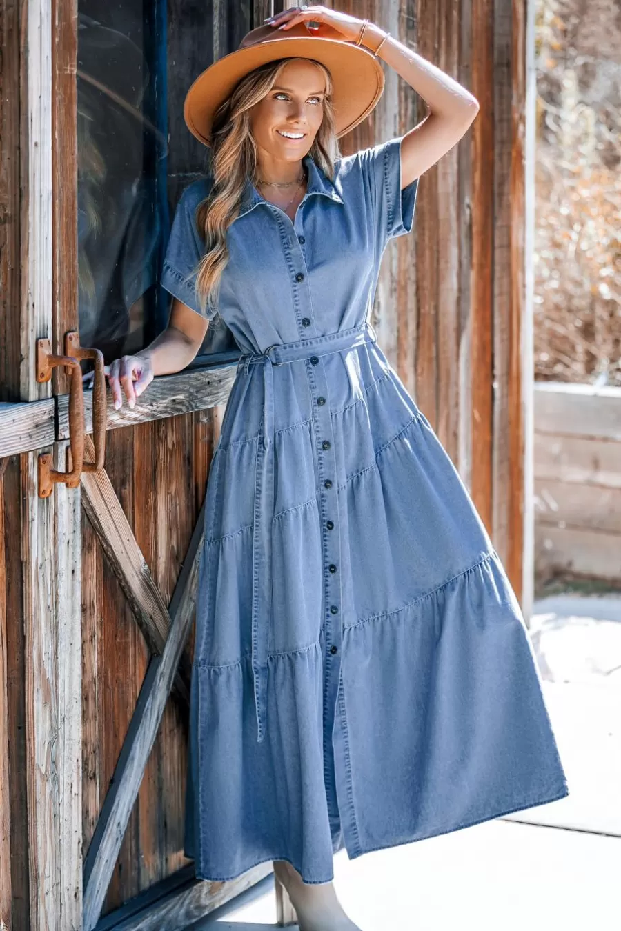Cupshe Robe Trapèze | Robe Longue*Robe T-shirt Longue à Col De Chemise Et Boutons Sur Le Devant Bleu