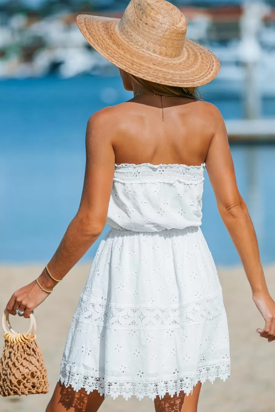 Cupshe Robe De Plage | Robe Courte*Robe Tube En Pur Coton Avec Taille Cintrée En œillets he Blanc