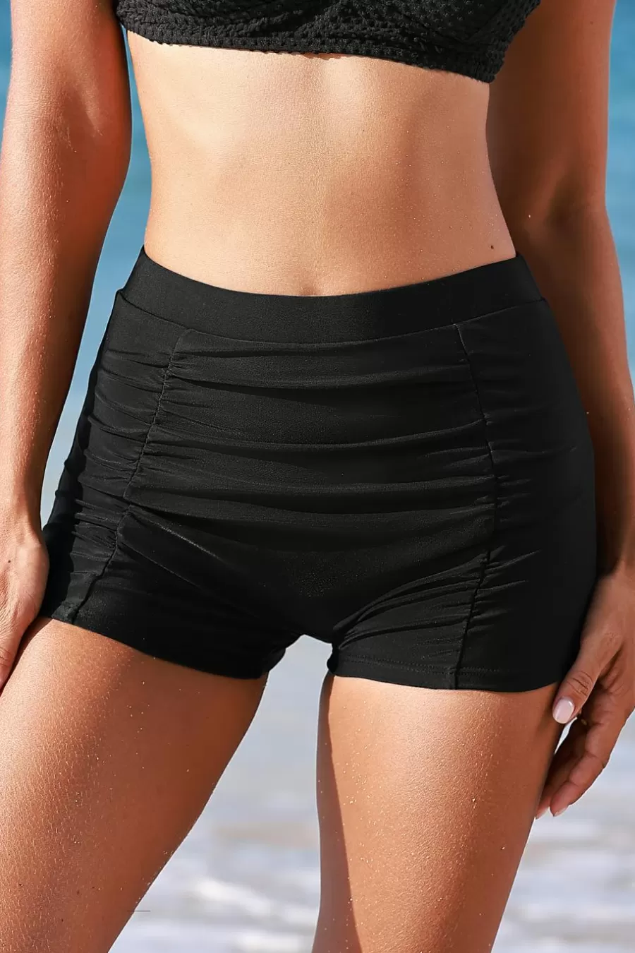Cupshe Bikini*Short De Bain Taille Haute Ventre Plat Noir