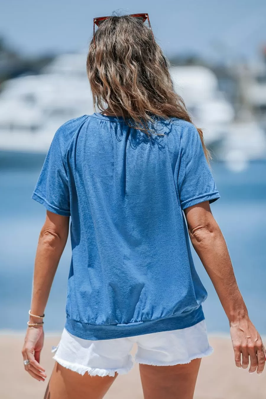 Cupshe T-Shirt & Débardeur | Chemise & Blouse*T-shir En Jersey Avec Manches Courtes à Col En V Bleu