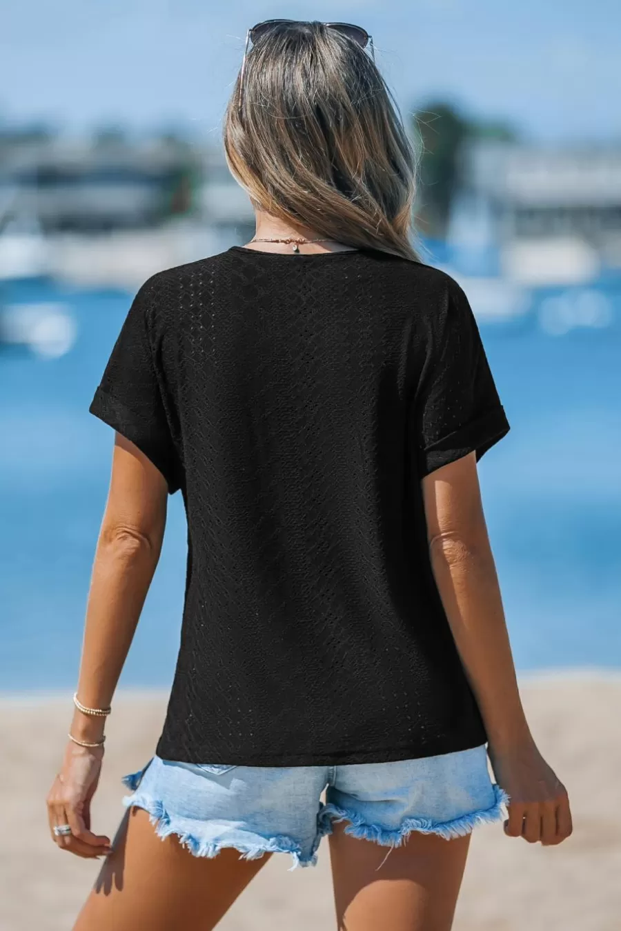 Cupshe Bikini | T-Shirt & Débardeur*T-shirt à Col En V Et à Manches Dolman En Dentelle Noir